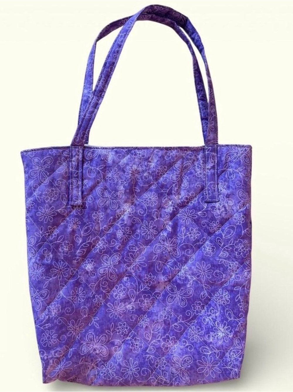 Handmade Purple Floral Quilted Tote Bag